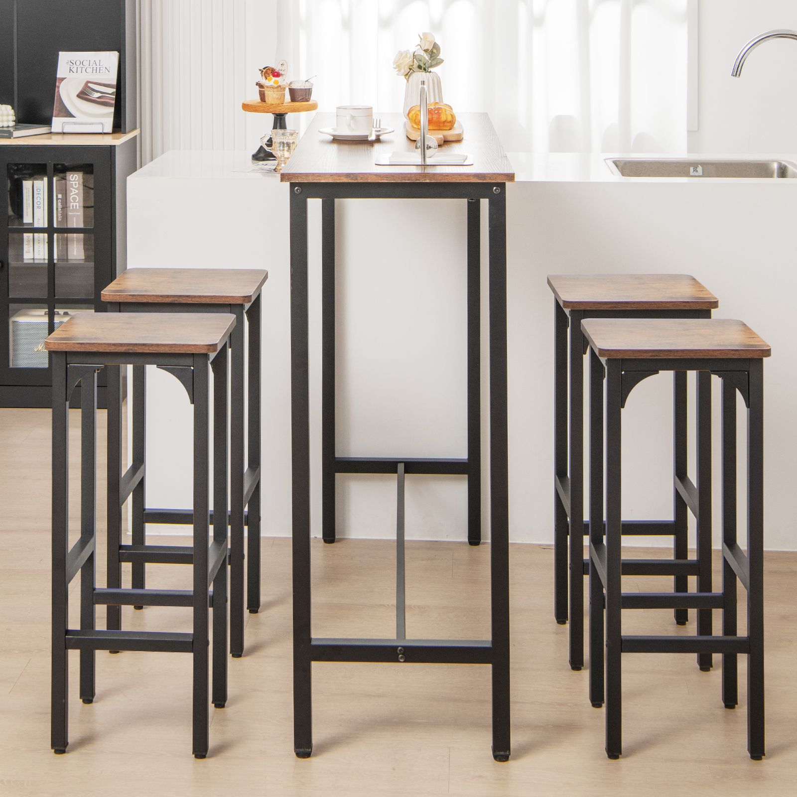 30 x 30 x 71cm Bar Stools Set of 2 with Footrest and Adjustable Pads